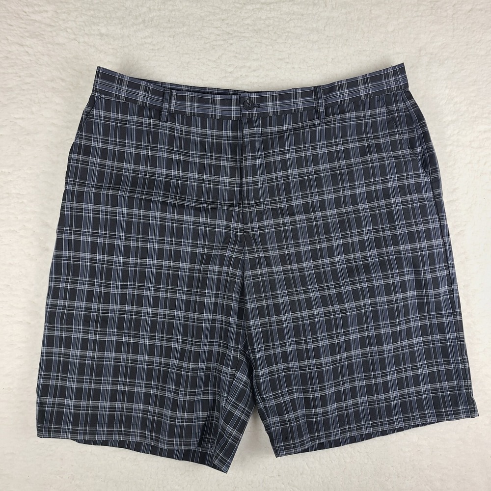 Adidas Shorts Mens 40 Black Blue Plaid 11" Inseam Casual Chino Performance Golf